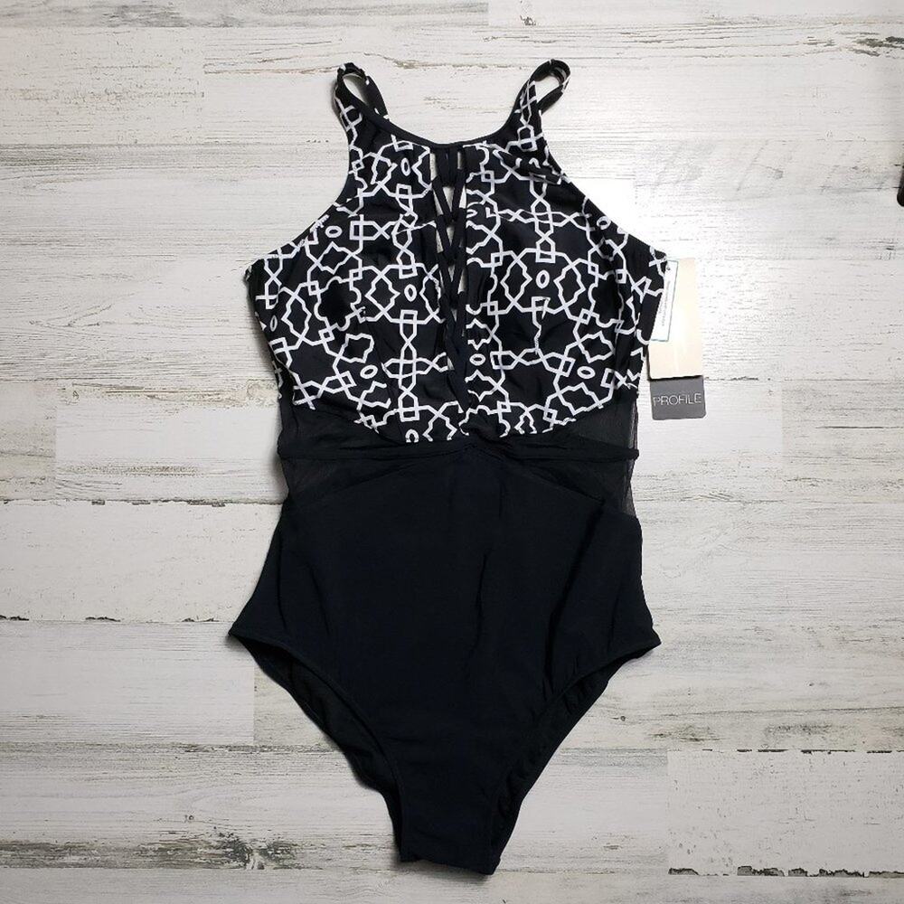 NWT Profile By Gottex Casablanca Lace-Up V-Neck One Piece Swim Bathing Suit 12